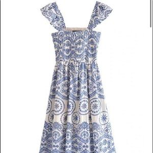 Lucky knot, size medium, blue and white cotton dress